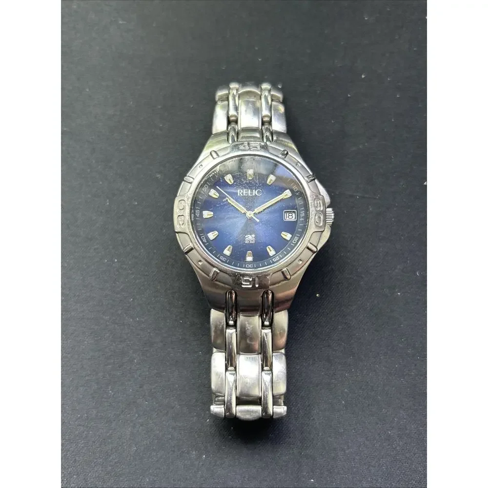 Relic Navy Blue Dial Silver Tone Men’s Quartz Watch